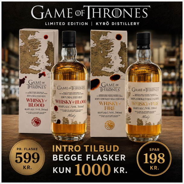 Kyr� Whisky of Fire / Whisky of Blood Game of Thrones 100% Smoked Rye Whisky 46,6% alc. 2 x 50 cl.